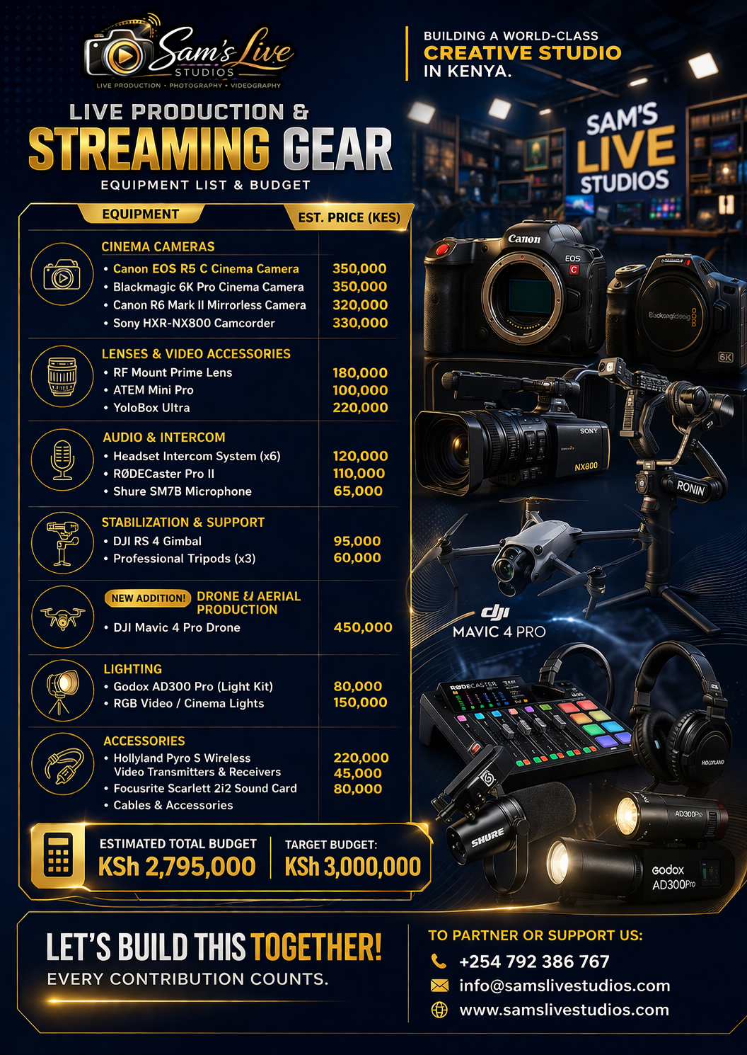 Sam's Live Studios - Streaming Gear Equipment List & Budget Poster
